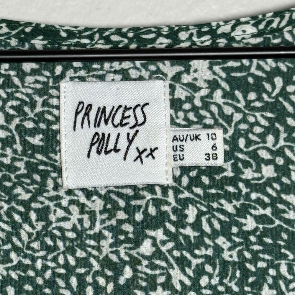 Princess Polly Womens Mini Shirt Dress 6 Green Floral Button Up Brunch Flowy - Picture 3 of 10